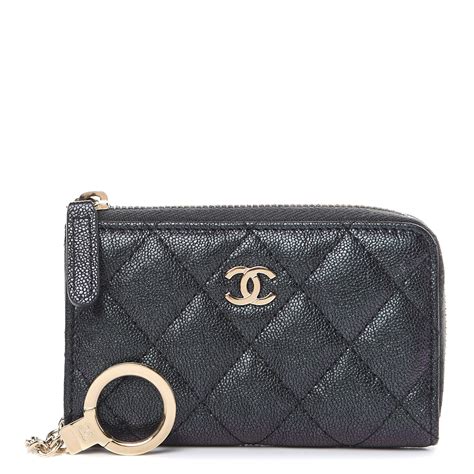 chanel key pouch quilted caviar|CHANEL Iridescent Caviar Quilted Zipped Key Holder Case Black .